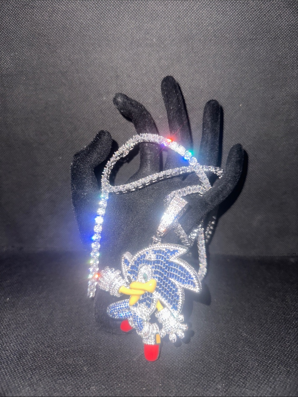 Blue Sonic Character Pendant Necklace & Bracelet with Clear Crystal Chain